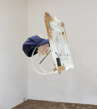 Leo at home admiring the brushwork a week before devoting himself to environmentalism, 2019. Mixed media. Foto: Malle Madsen