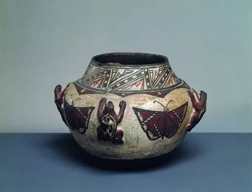 Zuni polykrom ceremonikrukke, fra slutningen af 1800-tallet, højde 23 cm.