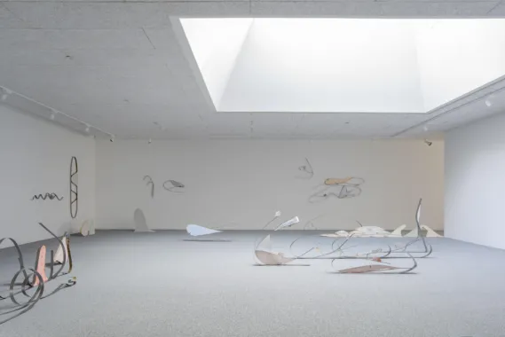 an oval, a vowel, an e, Installation view. Dyed plaster, steel (Jacob Friis-Holm Nielsen, 2021)