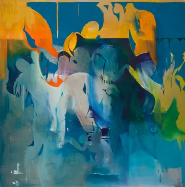 Acrobatics, 2013, olie, pigment på hør, 240 x 240 cm, foto: Anders Sune Berg