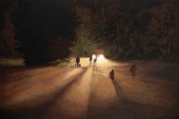 Flugtlinjer, 2025. Olie på lærred, 190 x 285 cm. Foto: Ahmad Siyar Quasimi