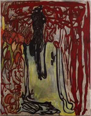 There! Now that's how you scrub a fuckin' Bloodstain, 2013, akryl og farvekridt på hør, 185x145x4 cm