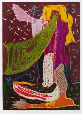 You must lead the Dance with me, the Letter of indulgence does not help you. You must dance to my Pipes, 2013, træsnit, 142x98 cm, Edt. 18