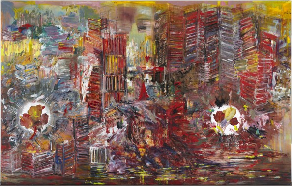 Red. Bleeding Libraries. 2010, Olie på lærred, 190 x 300 cm