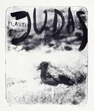 PLASTIK JUDAS, ed. 8, 1 EA, 1 prøvetryk, 2011, 400 x 330 mm [ 325 x 270 mm], litografi, papir: BFK Rives 300 grs., foto: Lars Bay, Museum Jorn