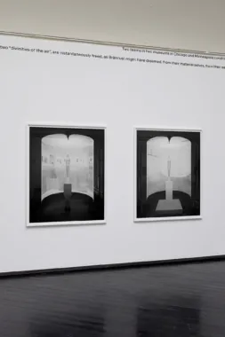 Simon Starling & Emil Rønn Andersen, Two Birds, No Birds - A Mirrored Displacement (Proposal for an Inter-Institutional Exchange), LE silver gelatine prints (diptykon), Den Frie, Copenhagen, 2023. Foto: Emil Rønn Andersen
