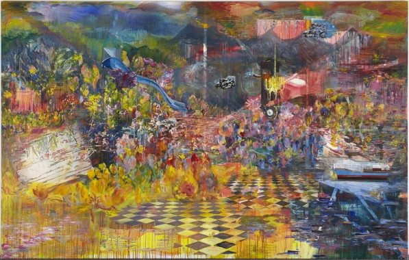 Blue/Yellow. Dress Rehersal. Hymn Fragment in Tulip Time, 2010, Olie på lærred, 190 x 300 cm