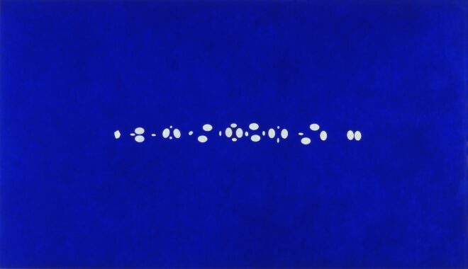 Dorte Dahlin, Goodevening, 1991. Olie på lærred, 200 x 400 cm. Ny Carlsbergfondet / Grenå Gymnasium. Privatfoto.